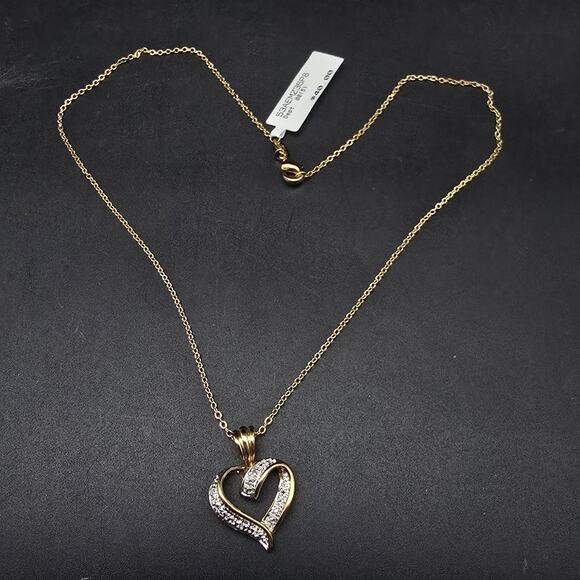 Diamond Chip Heart Pendant Necklace Gold Plated Chain In Box - Picture 6 of 12